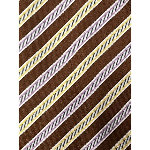 Dolcepunta Mens Dress Neck Tie Stripe Silk Brown Lavender Cream Soft Tip Italy - Picture 4 of 5
